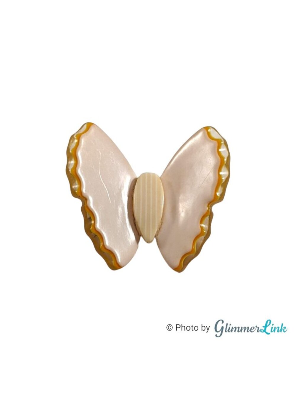 Vintage Plastic Butterfly Brooch Cream Yellow Layered Mid Century Pin